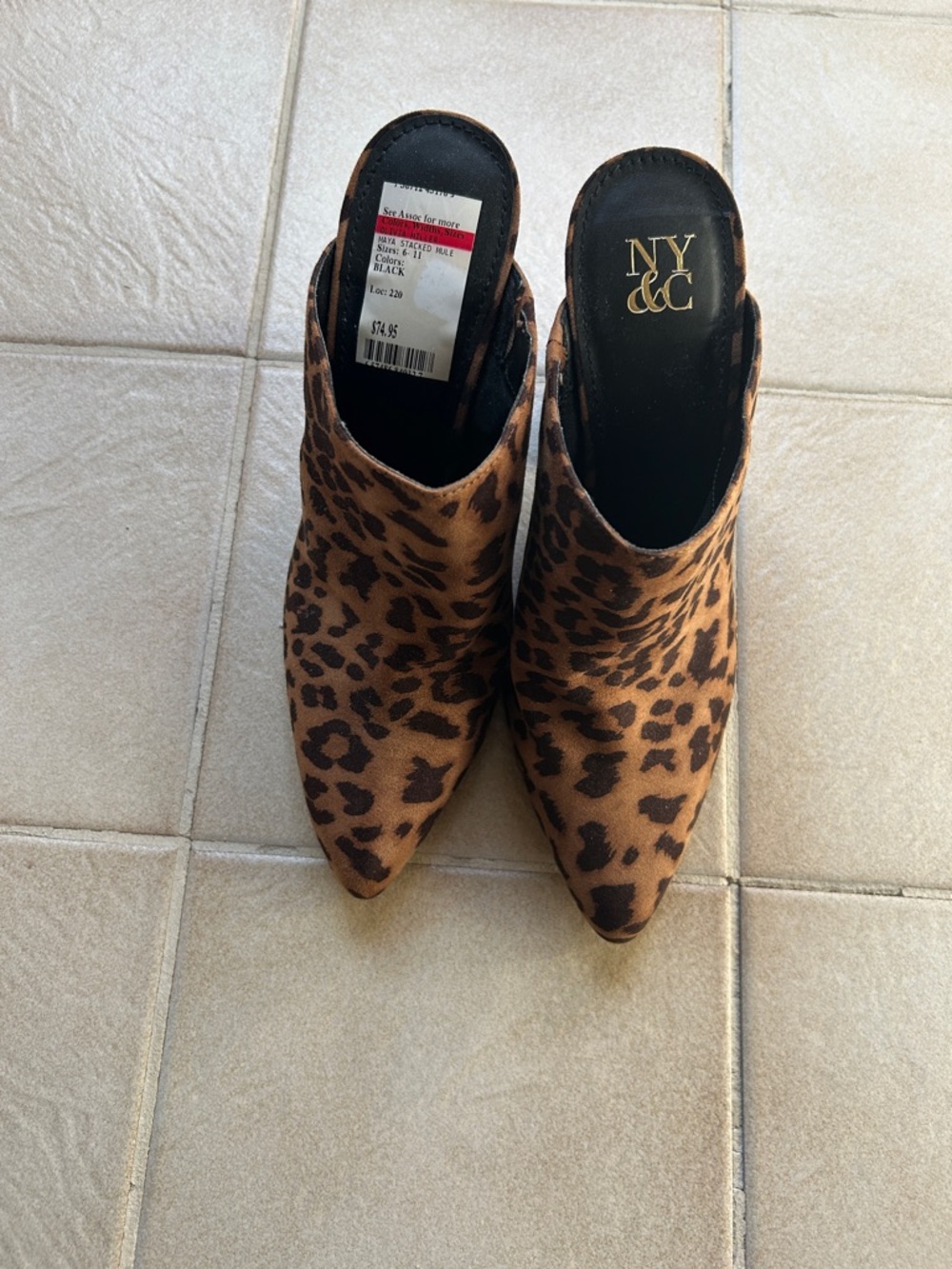 New York & Company Leopard Print Pointed Mules - Brown & Black